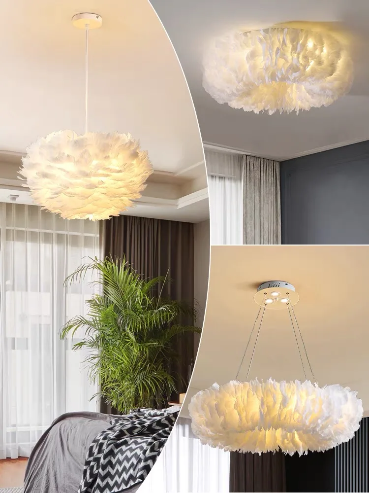 New Modern Feather Ceiling chandelier LED Pendant Lights For Living Room Bedroom Wedding Hanging Lamp Decor Home Lighting Luster