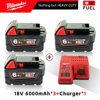 Milwaukee m18 battery, M18B6,5.0Ah,6.0Ah, 6000mAh charger, BR, XC, 48-11-1860 48-11-1850 lithium battery for tools milwaukee m18