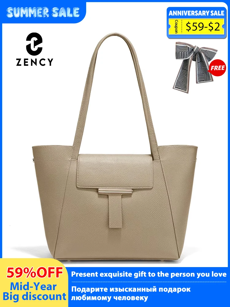 Zency Genuine Leather Women's Tote Handbag Large Shoulder Bag for A4 Notebook iPad Functional Shopping Bag For Travel Work Purse