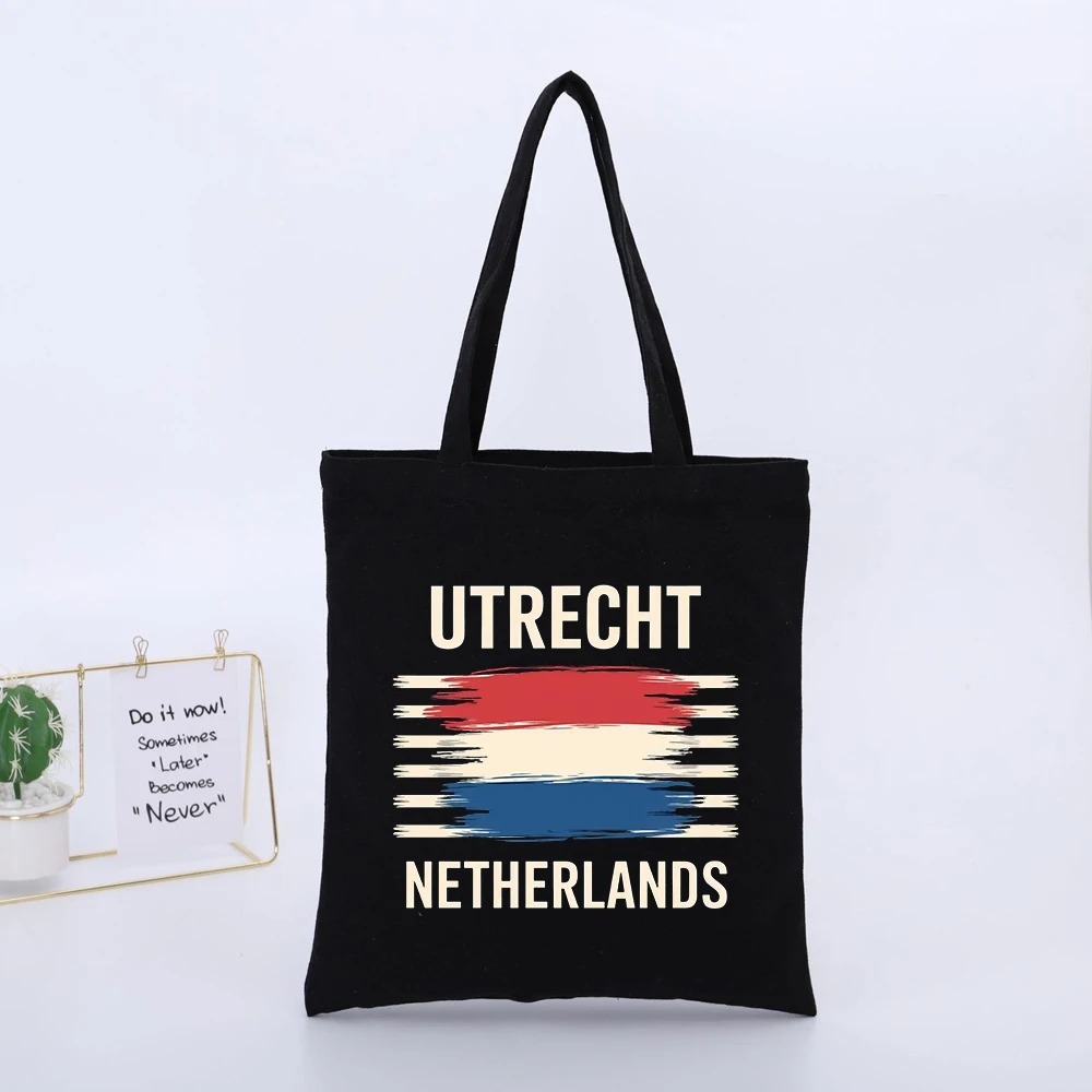 Utrecht Netherlands Flag Print Canvas Tote Bag, Vintage Style for Daily Shopping and Casual Outings