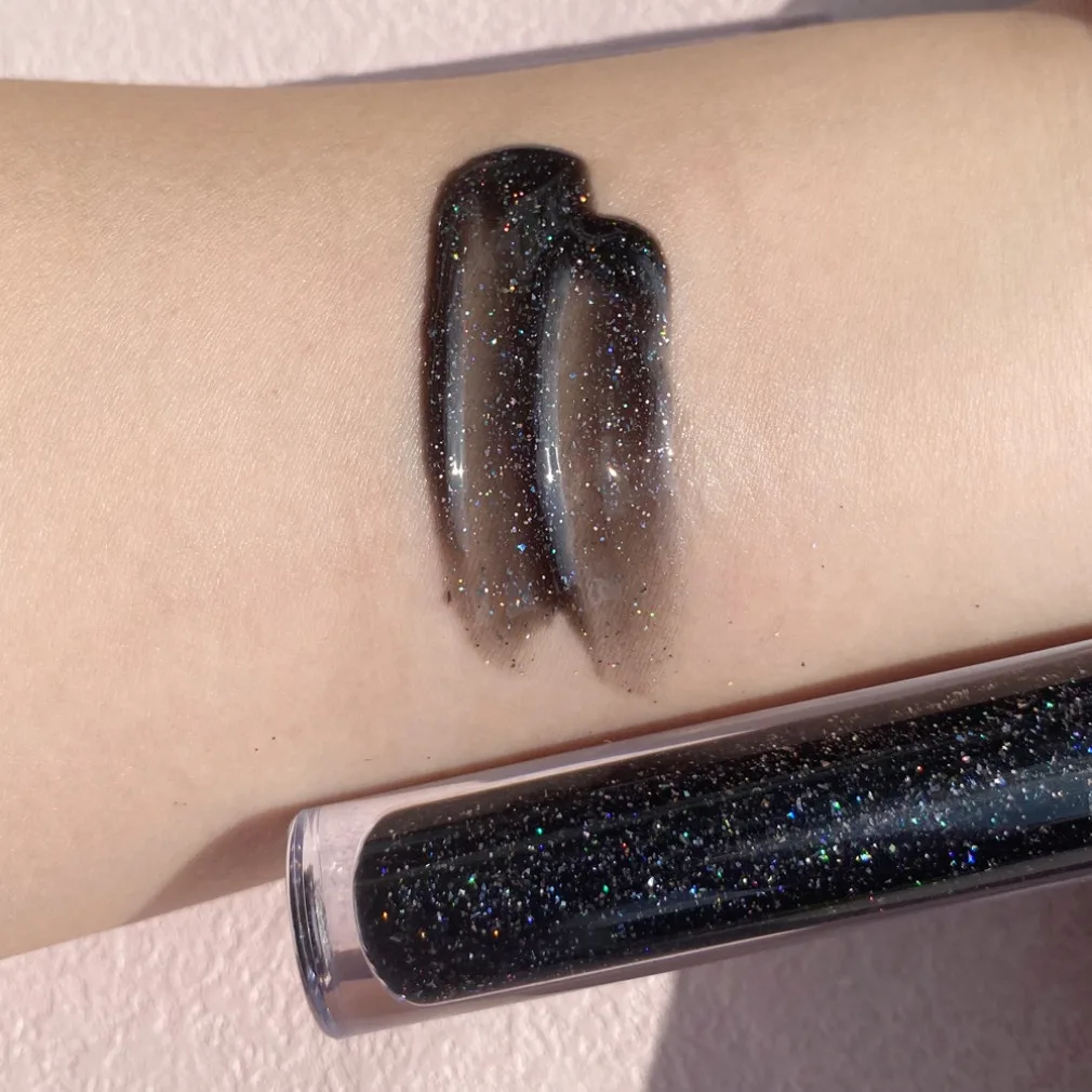 Maquillage végétalien en gros, brillant à lèvres Ultra brillant noir or avec effet miroir Caviar arc-en-ciel, huile hydratante longue durée, 6ml