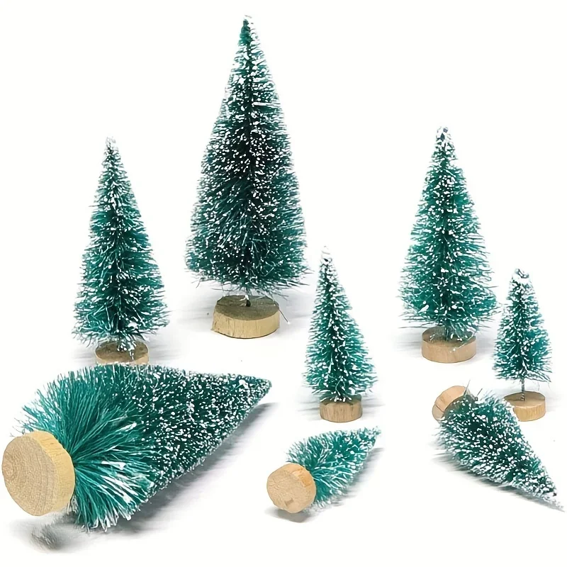 18pcs Mini Christmas Sisal Snow Frost Tree with Wooden Bottling Brush - Perfect Desktop Tree for Christmas Party and Home Decor