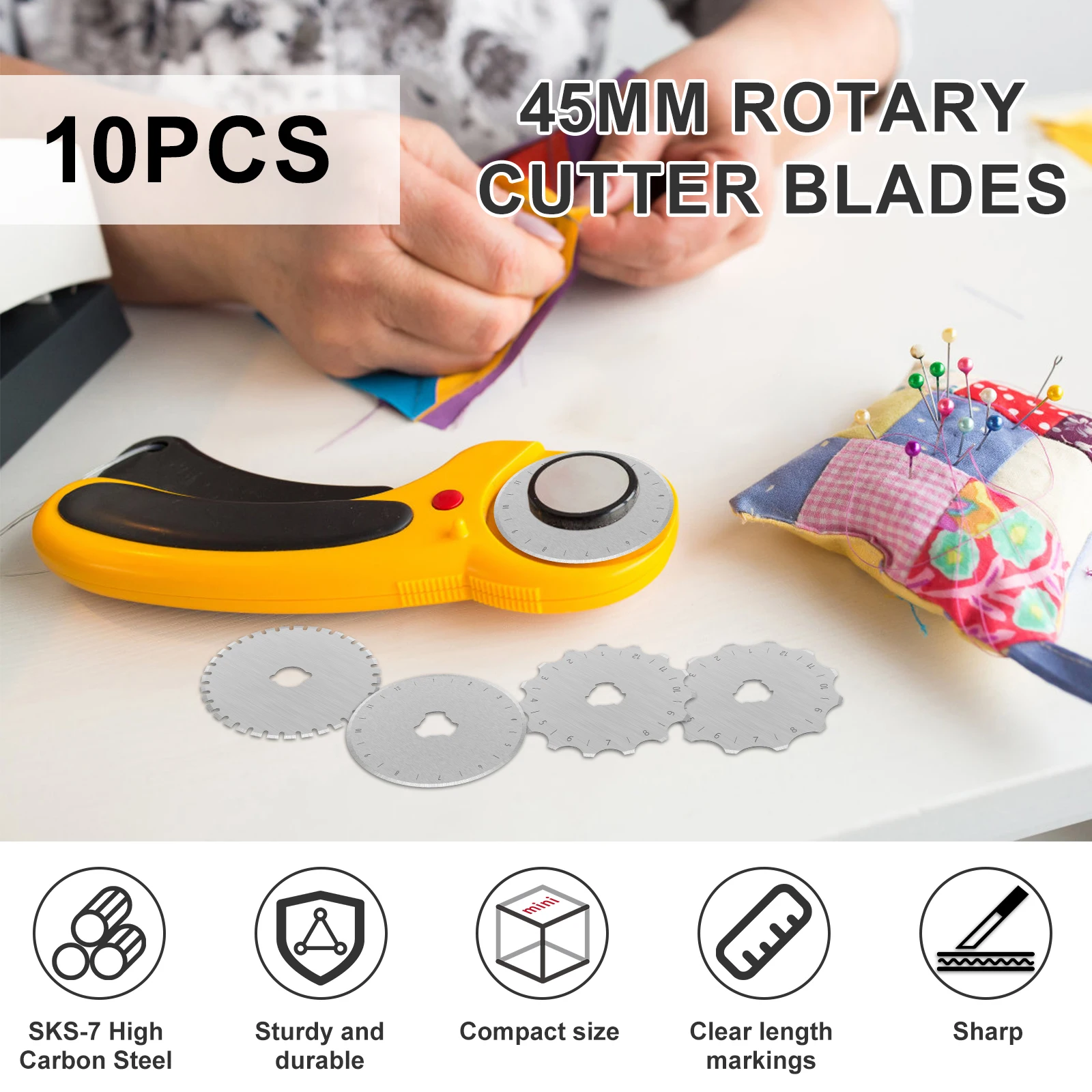 10Pcs 12/15 Teeth Crochet Skip Blade 45mm Rotary Cutter Blade Round Quilting Blades for Quilting Scrapbooking Sewing Art