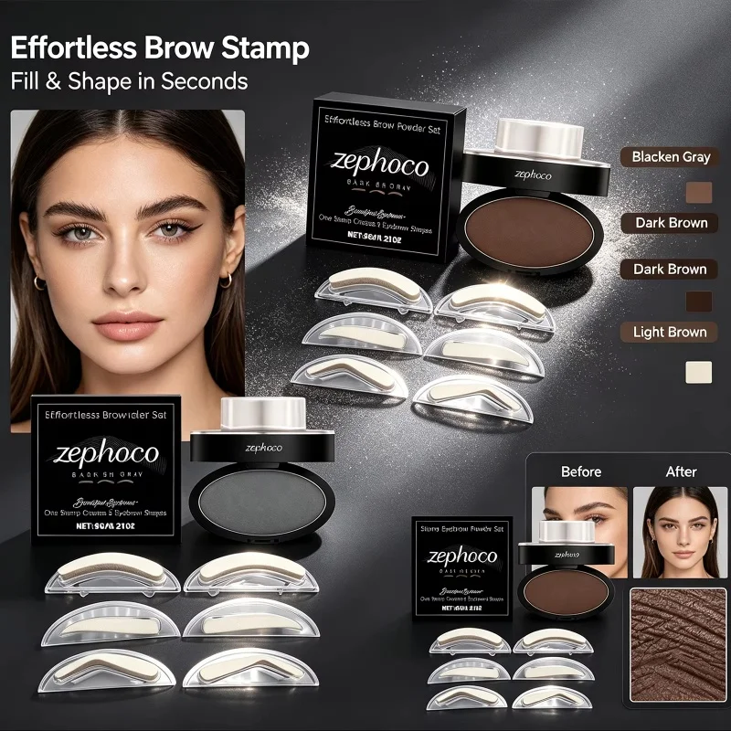 Eyebrow Stamp Brow Powder Kit Waterproof Cool Grey Black Natural Stereo Eyebrow Shaping Eye Brow Stamp Lift Eyebrow Stencil