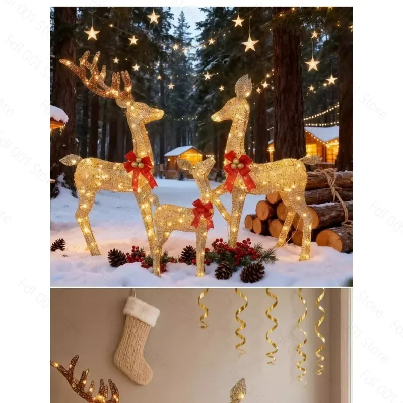 Illuminated Flat Acrylic Christmas Reindeer Set Outdoor Decoration Reindeer Sleigh Acrylic