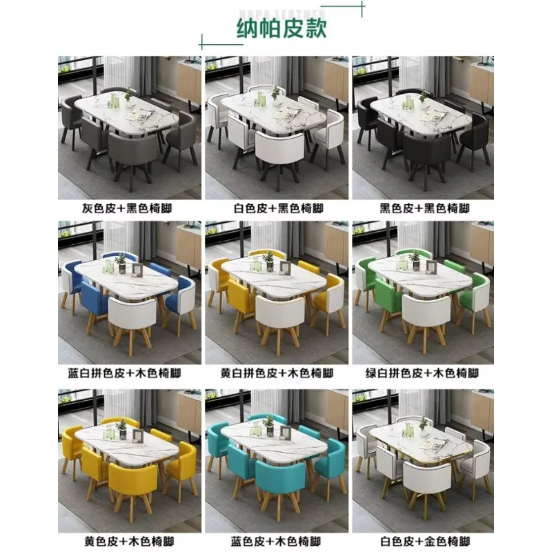 고급 원목 모던 풀우드 대리석 식탁 세트 6인용 테이블 및 의자, 거실/레스토랑 가구 세트 의자