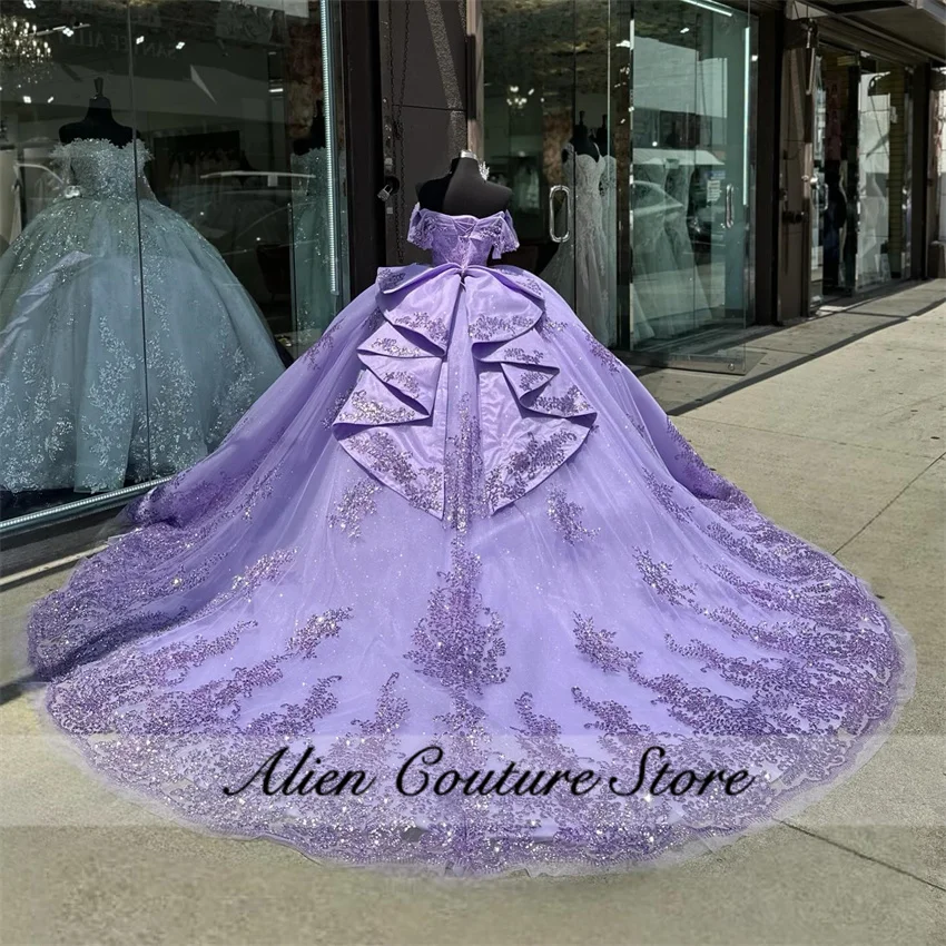 Robe Quinceanera violette brillante avec appliques de paillettes de perles, robe de Rh, fête d'anniversaire, Sweet 16, 2024