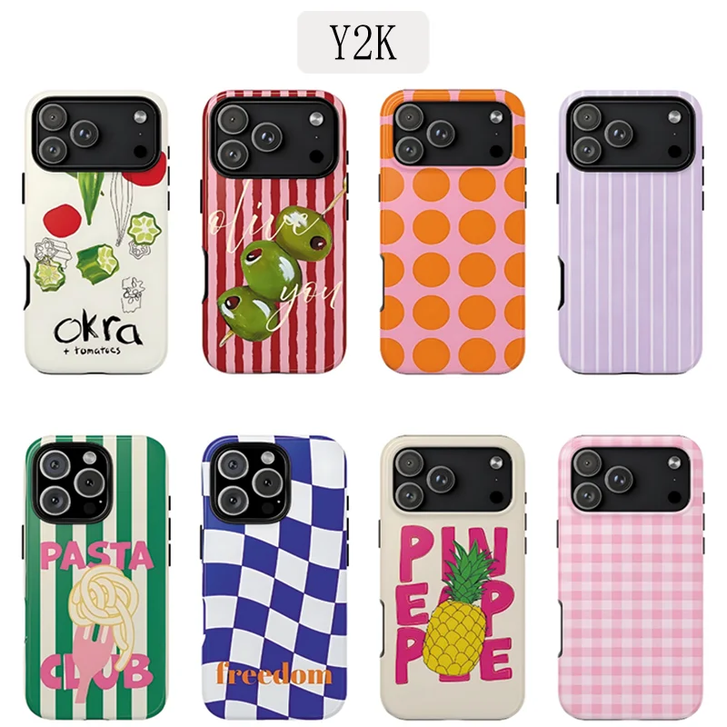Funda de Teléfono de Lujo con Rayas Y2K Color Oliva para iPhone 17 16e 16 15 14 13 12 11 X XS XR XSMAX 7 8 Air Pro Max Plus, Doble Capa