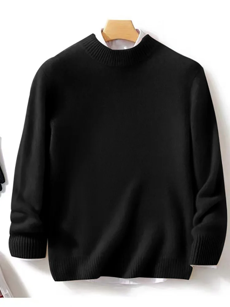 

Мужской кашемировый свитер, осенне-зимний пуловер с воротником-стойкой, базовая шерстяная нижняя одежда, трикотаж из 100% мериносовой шерсти, теплая уютная одежда