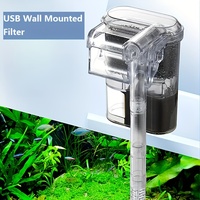 Silent USB powered aquarium filter suitable for 2-5 gallon water tanks - adjustable flow, 66GPH, compact design