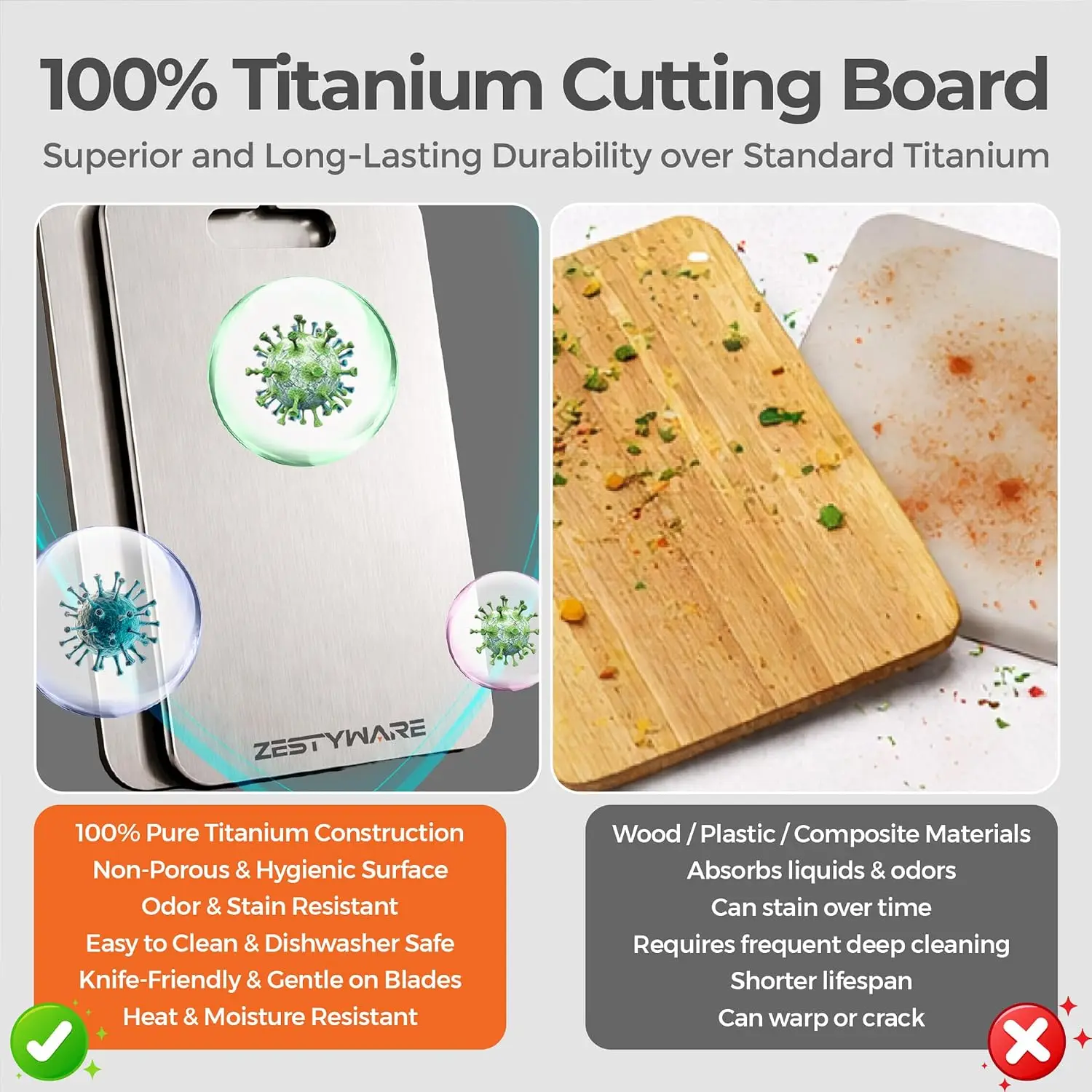 Titanium Cutting Board Set of 3, SGS Lab Tested Double-Sided Chopping Board