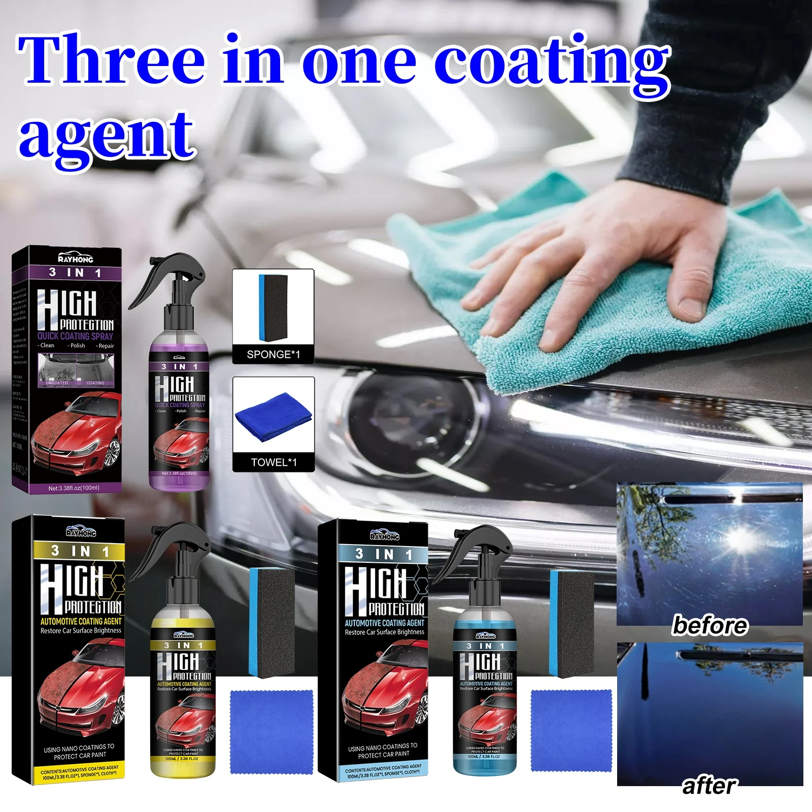 3 in 1 High Protection Quick Ceramic Coating Nano Spray Car Coating Wax Polishing Spray Plastic Refresh Fast Fine Scratch Repair