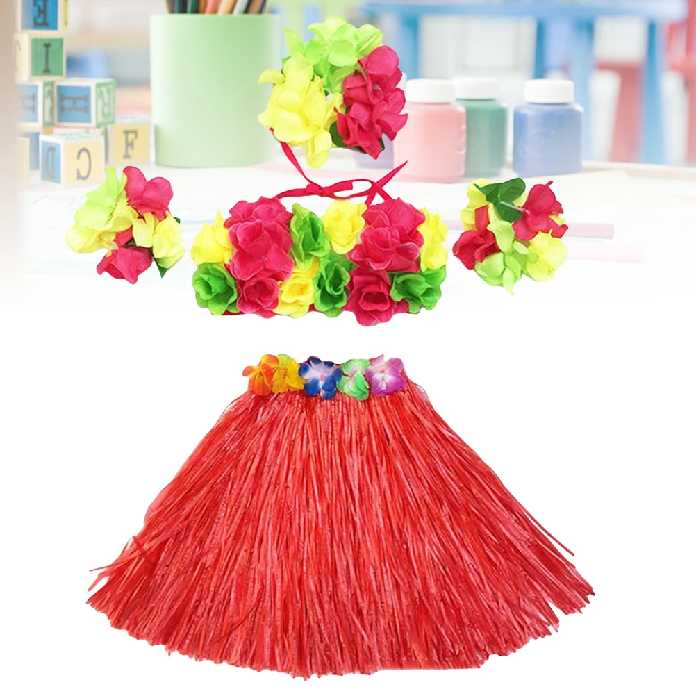 

Dance Costume Girls Hawaiian Outfit Skirt Dancer Grass Carnival Luau Flower Bras Skirts Party Favor Costumes