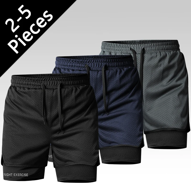 

2-5-Piece Men's Summer Sports & Fitness 2-in-1 Marathon Shorts Set | Double-Layer Mesh | Breathable Quick-Dry XS-3XL
