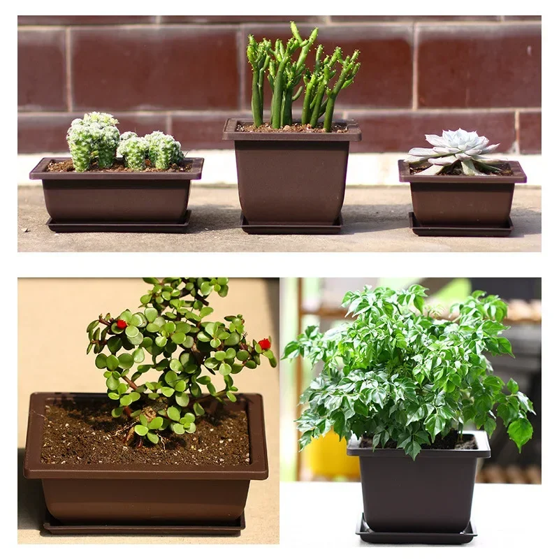 1 buah Pot bunga imitasi plastik balkon persegi Pot bunga mangkuk Bonsai pembibitan baskom penanam imitasi Pot bunga persegi panjang