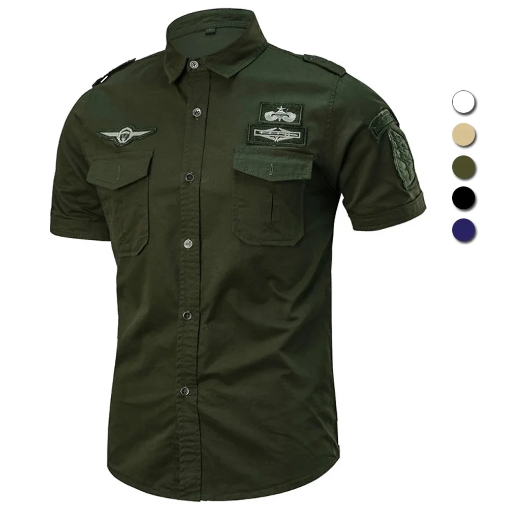 

Summer Military Shirt Men Cotton Short Sleeve 101 Airborne Tactical Air Assault Shirts Male Casual Big Size M-6XL Camisa Militar