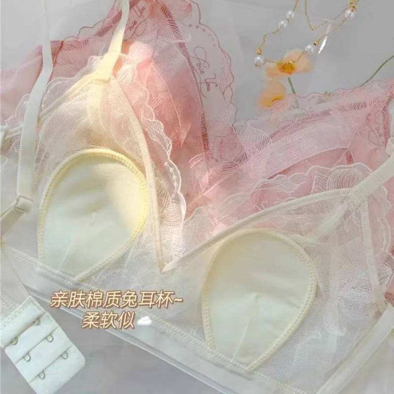 ملابس داخلية للنساء ذات صدر رفيع للغاية، ثديين صغيرين، أكواب أذن أرنب دانتيل صيفية مثيرة، نقاط مضادة للمحدبة، ثدي ثانوي