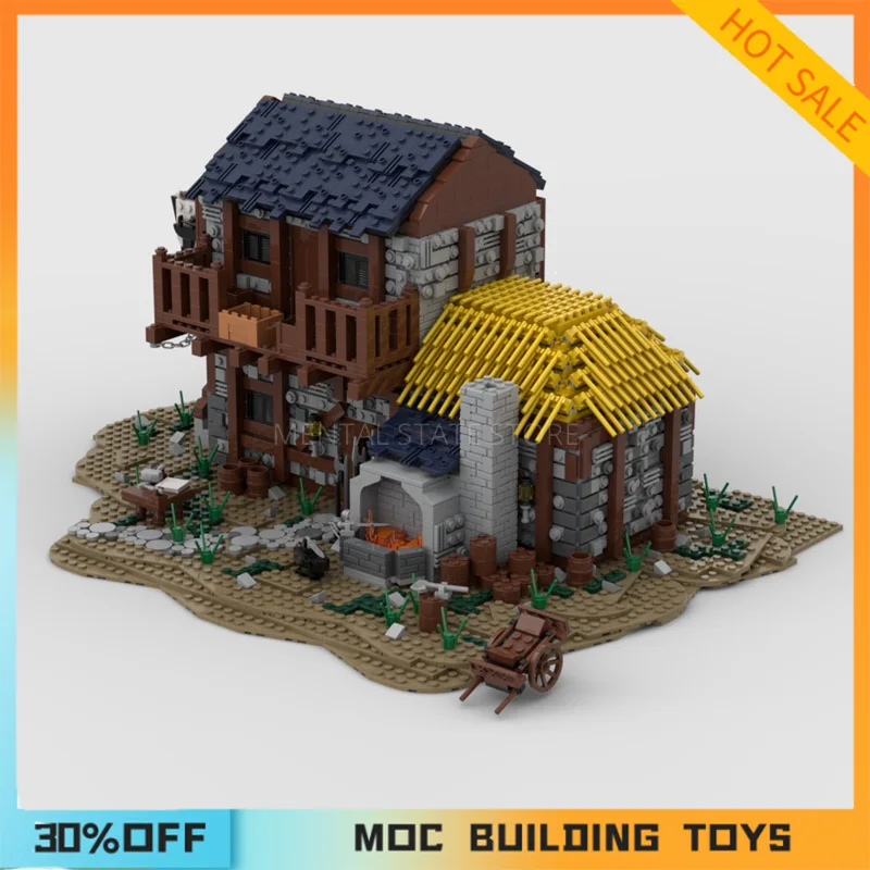 맞춤형 MOC The Blacksmith House 거리 풍경 모델 빌딩 블록, 기술 벽돌, DIY 창의적인 조립 장난감 선물, 4190PCs