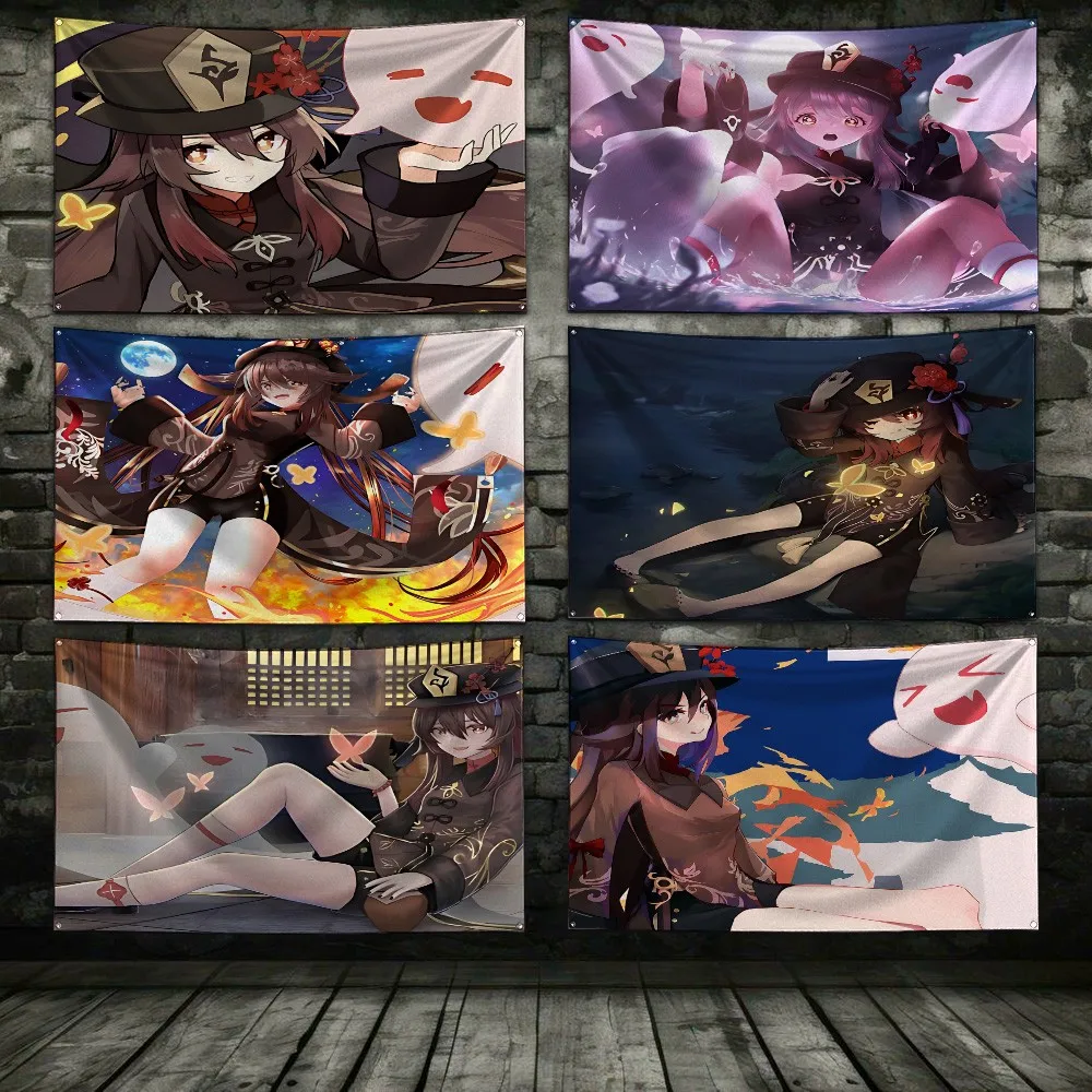 Anime-style Hu Tao Flag 3X5 Ft Personalized Flags Design Your Image Funny Tapestry Poster Dorm Room, Living Room, Bedroom