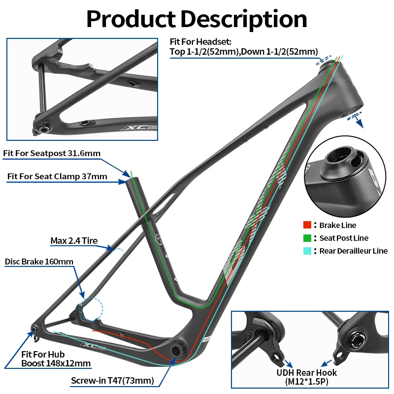 BXT MTB Frame model-086 Carbon Fibre T1000 29er Carbon Mountain