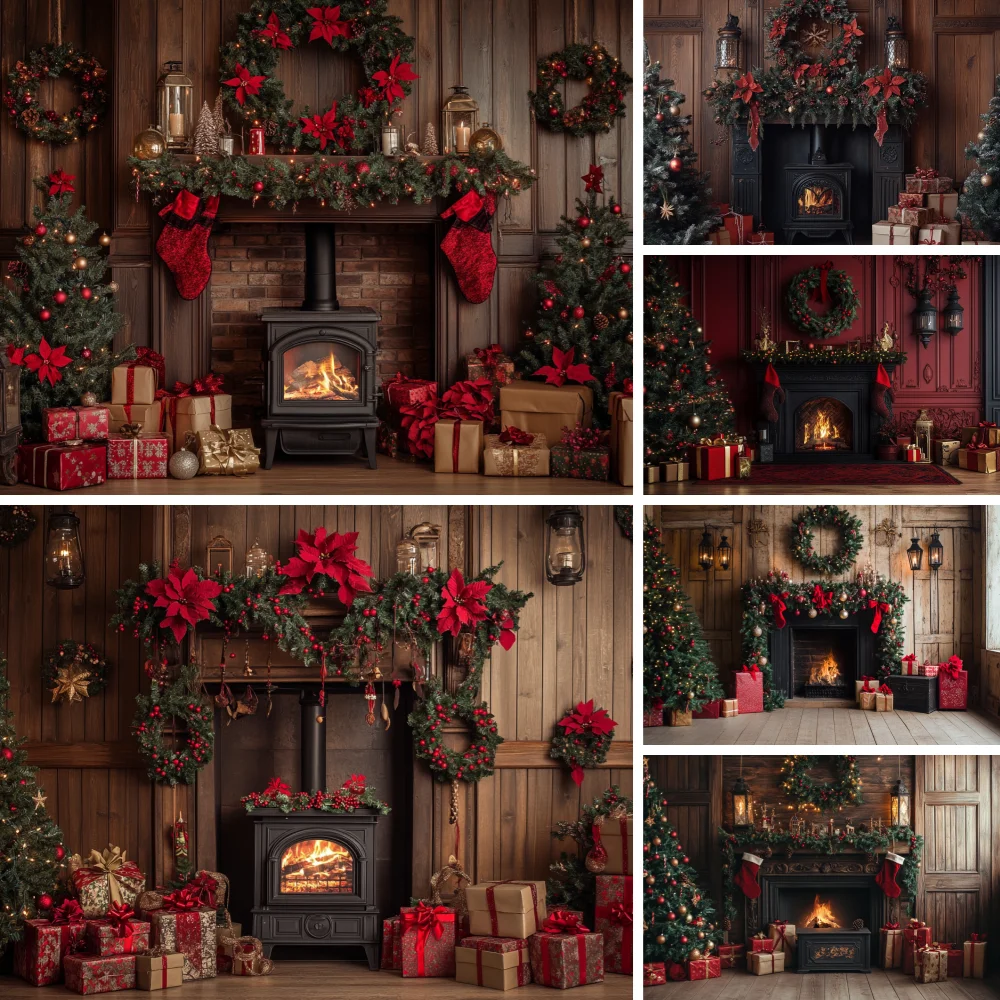 

Christmas Tree Backdrops Photography Shooting Props Home Fireplace Decorations Children Adult Portrait Photo Background