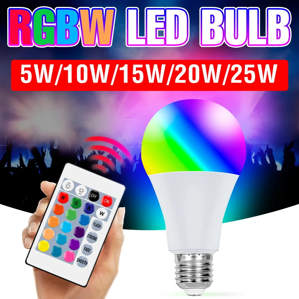 

RGB LED E27/E26 Light Bulb AC 220V For Home Decor Chandelier Bulbs110V Smart IR Remote Control Ceiling Lamp 5W 10W 15W 20W 25W