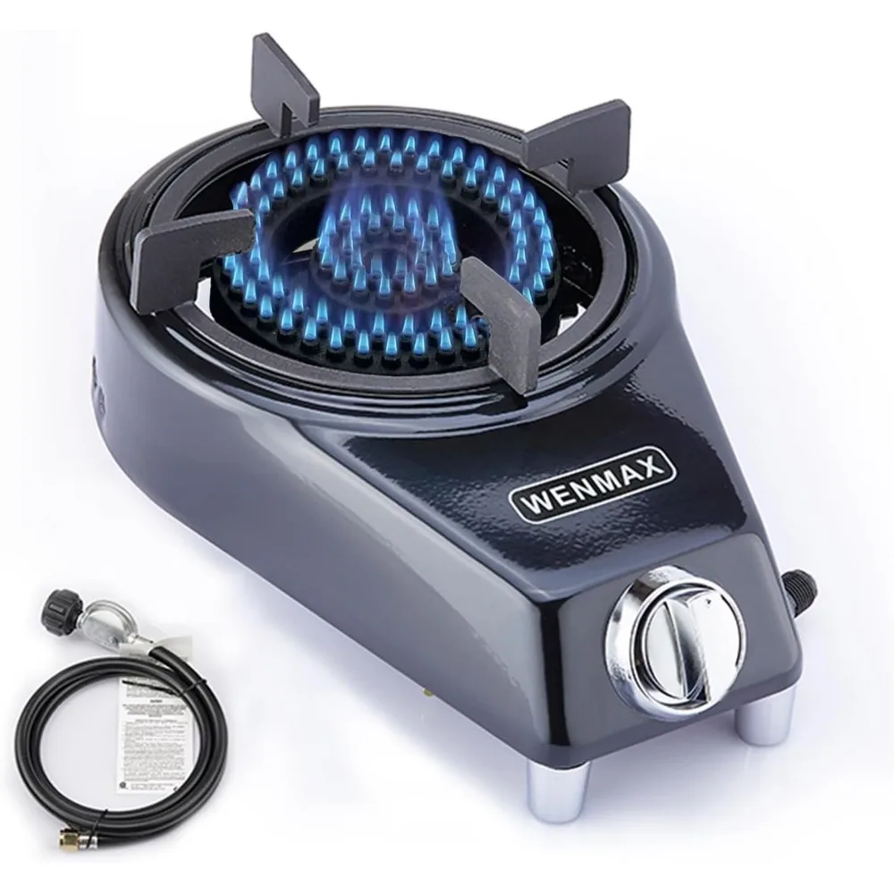 موقد بروبان بشعلة واحدة، موقد غاز محمول مع خرطوم محول البروبان، قيمة حرارية عالية 15000 وحدة حرارية بريطانية، حماية الصمام الذكي لـ