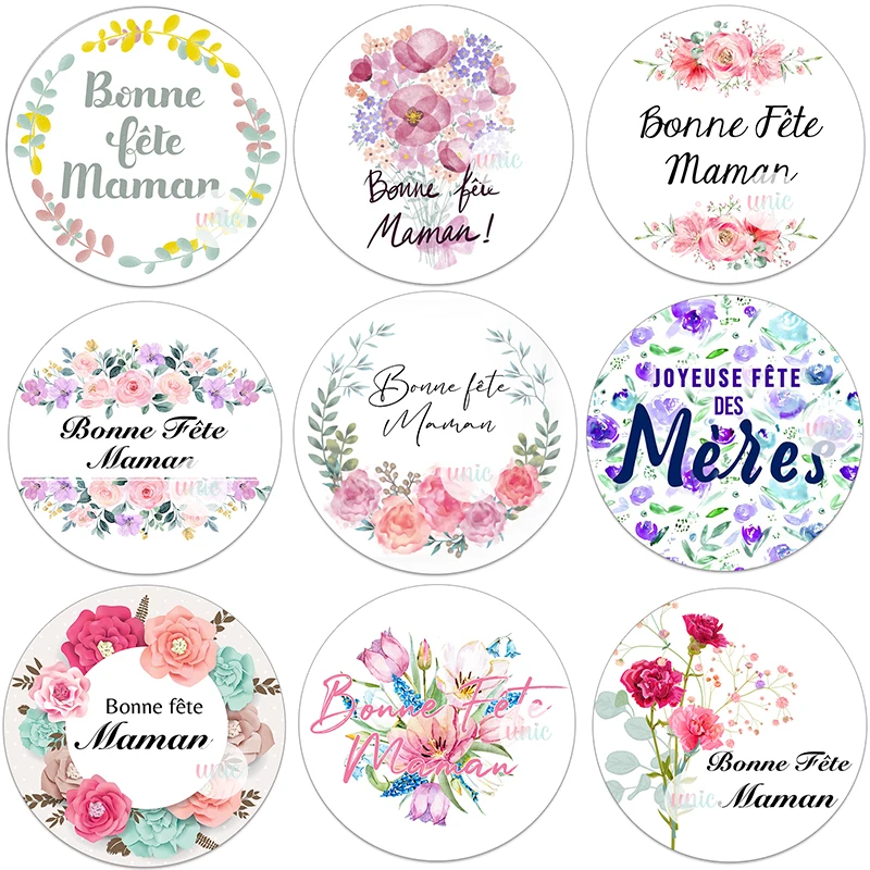 Bonne Fête Maman French Happy Mother's Day Decor Stickers Labels Joyeuse Fête Des Mères Floral Self-adhesive Paper Labels