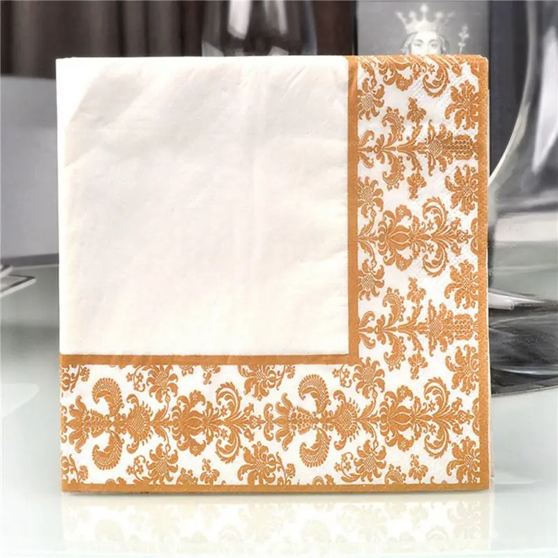 300Pcs Gold Printing Disposable Napkin Tissue Paper Printed Napkins For Restaurant And Hotel (Golden + White)-B61B