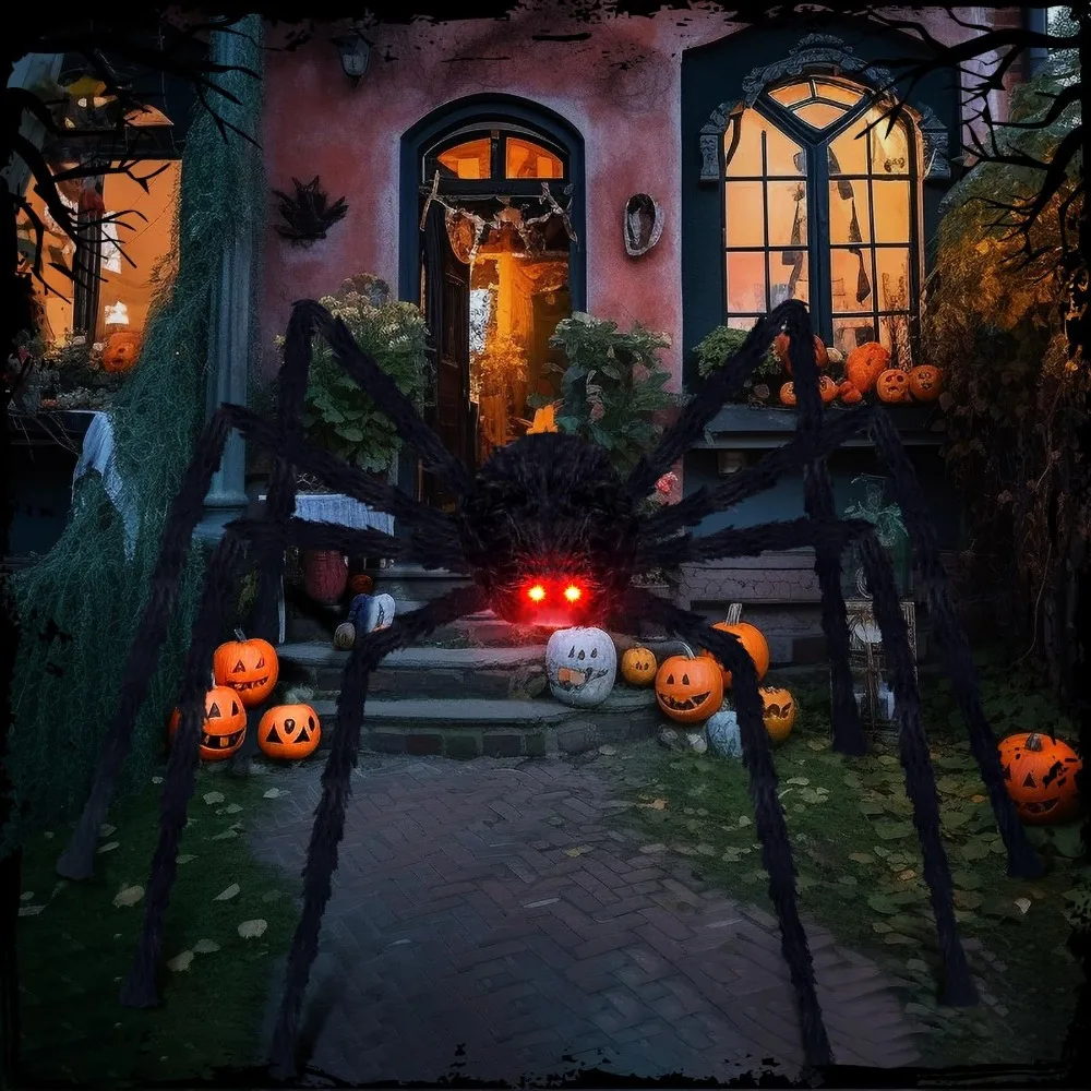 عيون LED عملاقة متوهجة عنكبوت واقعي مزحة ألعاب الهالوين المتوهجة عنكبوت مسكون منزل مخيف ديكور الهالوين