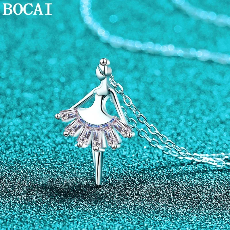 

BOCAI New 0.268ct Moissanite S925 Pure Silver Exquisite And Cute Ballet Dress Pendant Women's Selected Gift