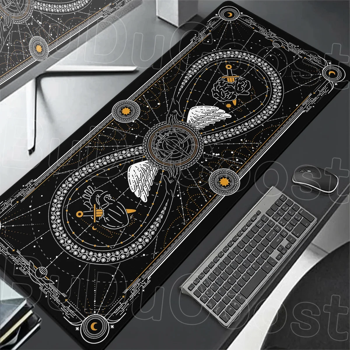 White Equal Balance Mousepad Sun Moon Sword Wing Keyboard With Lockedge Laptop Office Extend Deskmat Setup PC Gaming Accessories