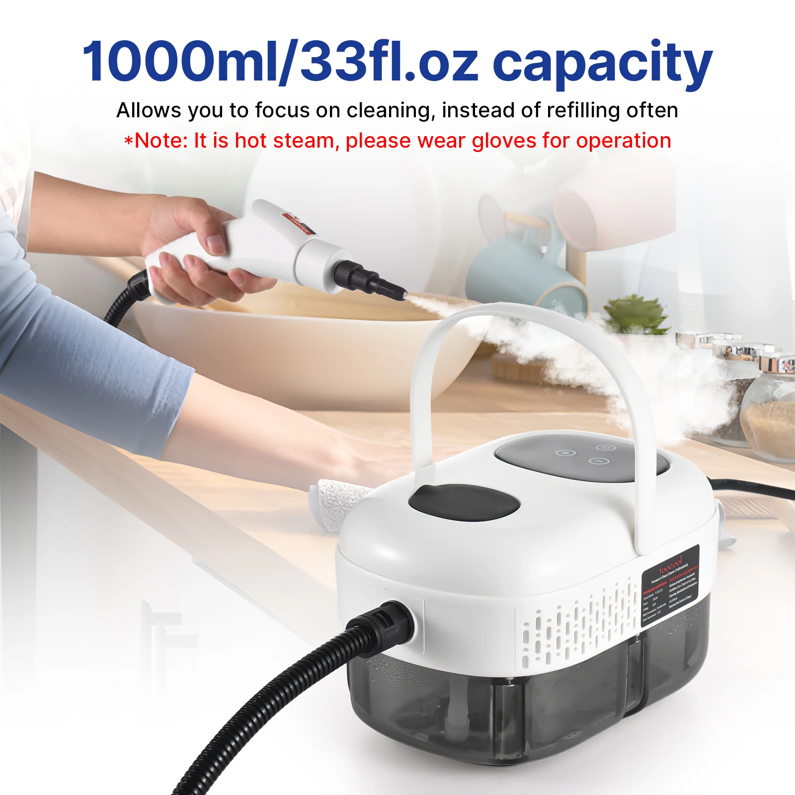 Pressurized Handheld Multi-surface Steam Cleaner 6 Levels Adjustable Deep Cleaning Steamer with Portable Handle for Clothes Car
