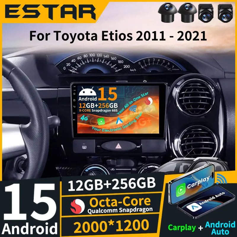 Android 15 Radio del coche para Toyota Etios 2011 - 2021 Carplay inalámbrico Auto Video GPS reproductor Multimedia Navi unidad principal estéreo DSP BT