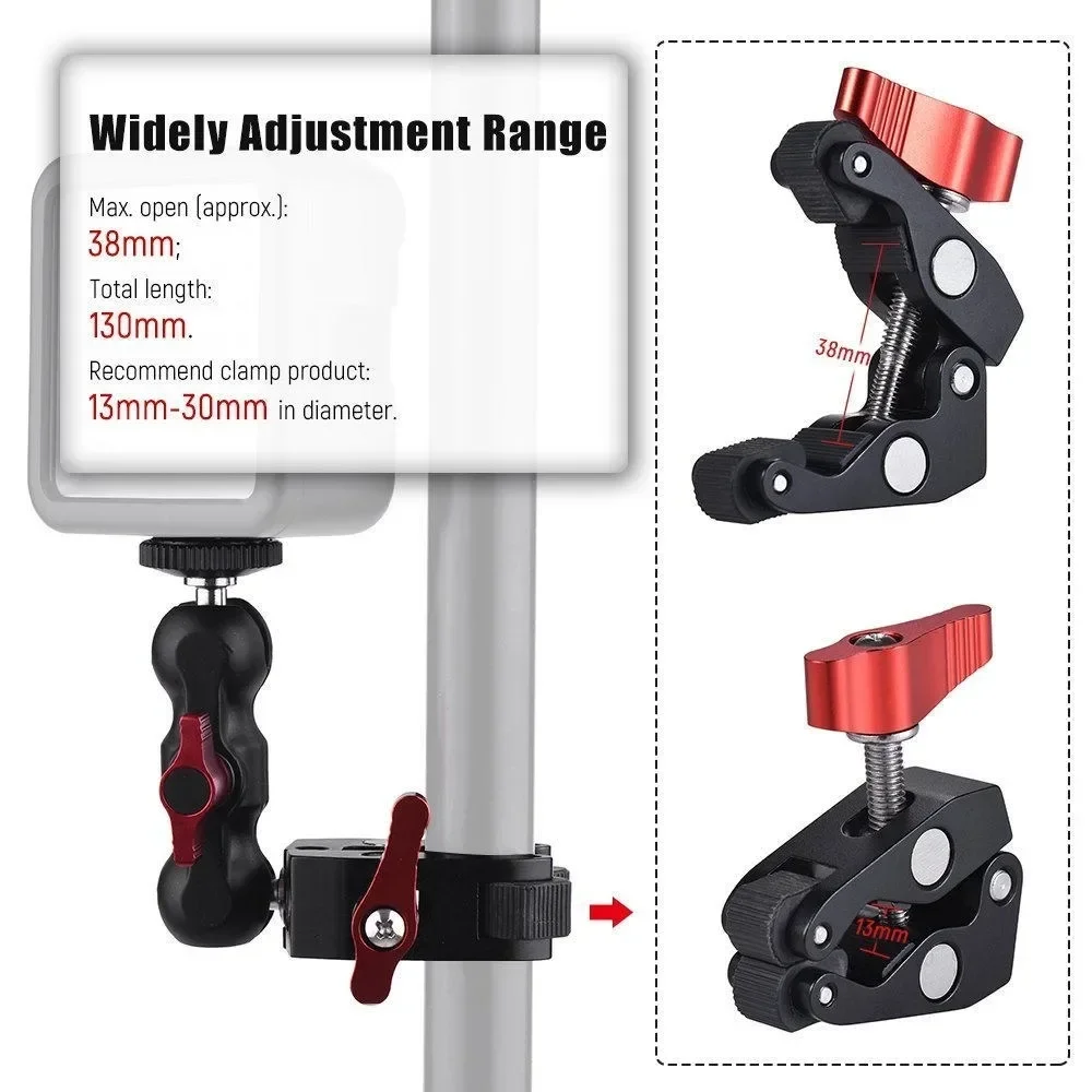 Super Clamp Magic Arm สําหรับที่วางโทรศัพท์ Action Camera Mount โลหะ Double Ball Head พร้อมด้าย