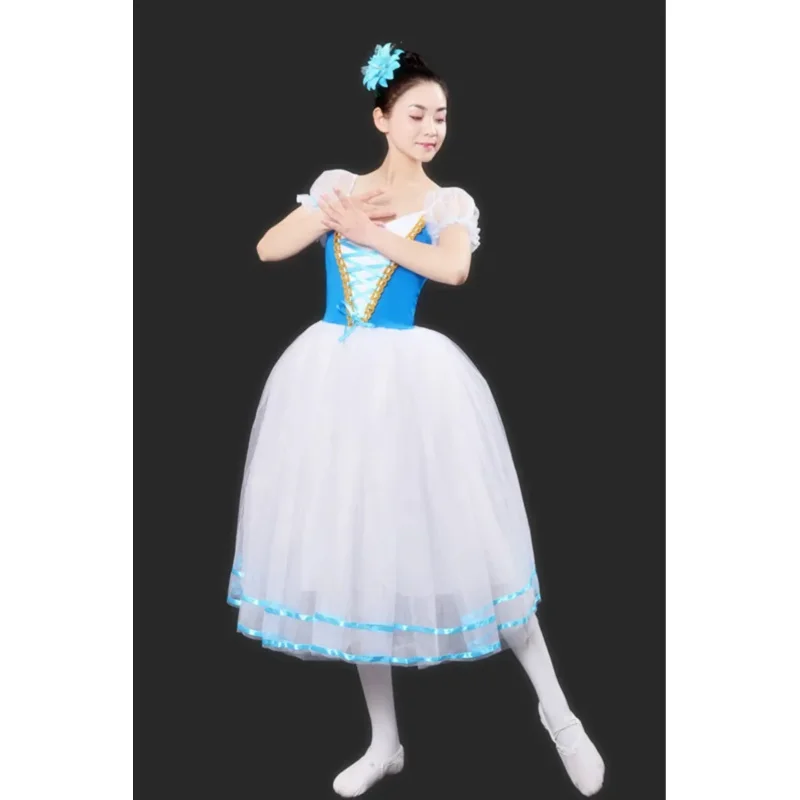 New Romantic tutu Giselle ballet costumes girls child velet long tulle dress skate ballerina dress puff sleeve chorus dress