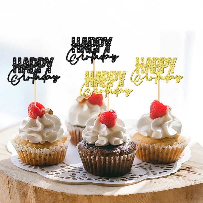 YOMDID 24 Stück Happy Birthday Cupcake-Topper Happy Cake Topper Geburtstagstorten-Deko-Zubehör für Geburtstagstorten-Dekorationen