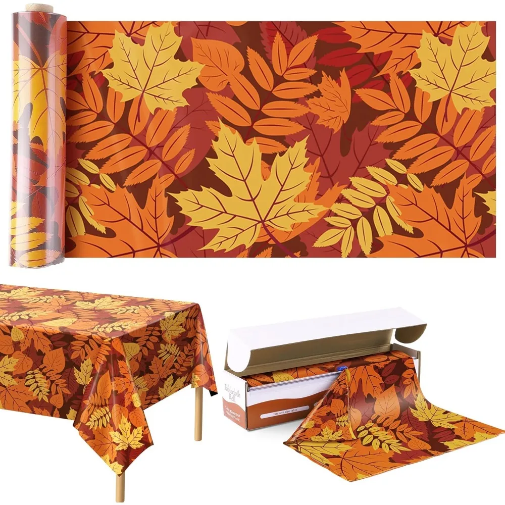 

Одноразовая пластиковая скатерть на осень, День Благодарения, рулон, 100 футов x 54 дюйма, с коробкой для резки для индивидуального размера