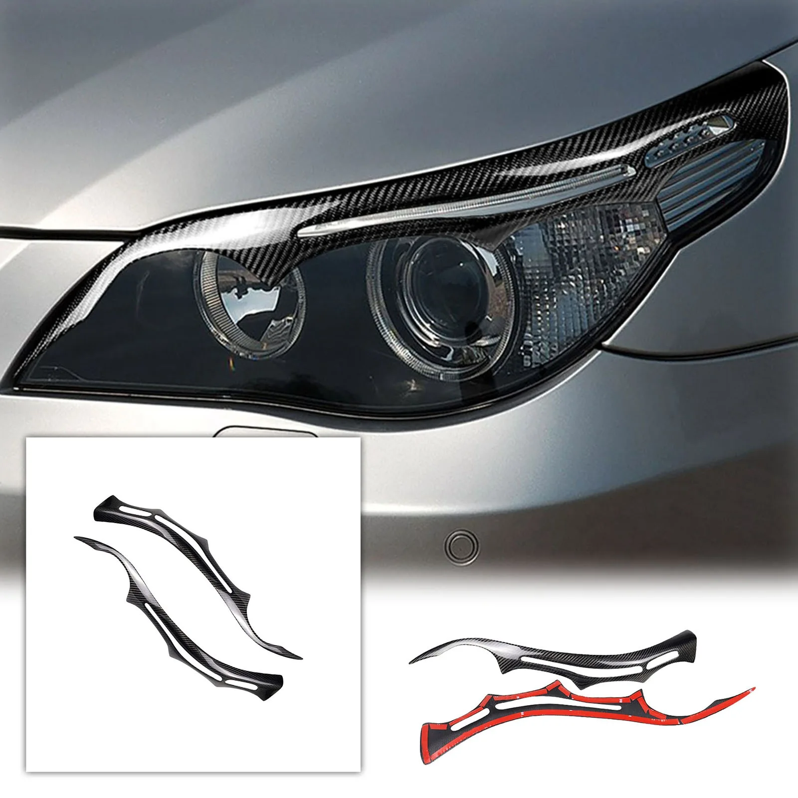 

Carbon Fiber Black Front Fog Light Cover Trim Eyelid For BMW 5 Series E60 04-10