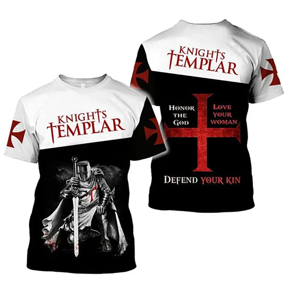 2024 European Vintage Knights Templar 3D Printed Oversized T-shirt Crewneck Clothing Short Sleeve Top Men\'s Vintage Summer T-shi