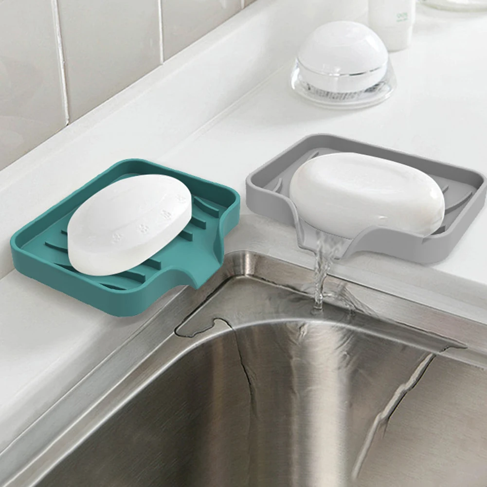 1Pcs Silicone Drain Soap Box Multifunctional Anti-slip Sink Tray for Kitchen Bathroom Shower Portable Countertop Soap Box