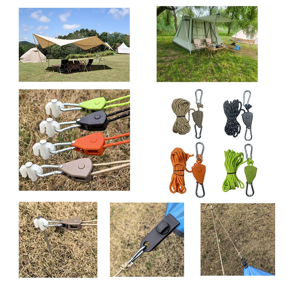 4/8Pcs 4M Reflective Camping Tent Rope Tie Down Fastener Fixed Buckle Pulley Tensioner Ratchet Hangers Awning Wind Rope Outdoor gallery 5