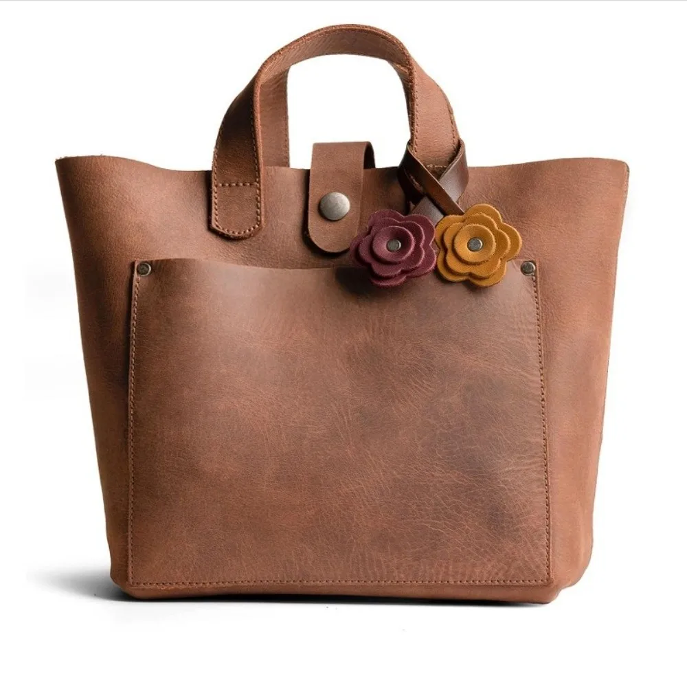 Vintage Rose Bag Charm Handmade PU Leather Flower Bag Accessory Solid Color Hanging Decorative Pendant For Tote Crossbody Bag