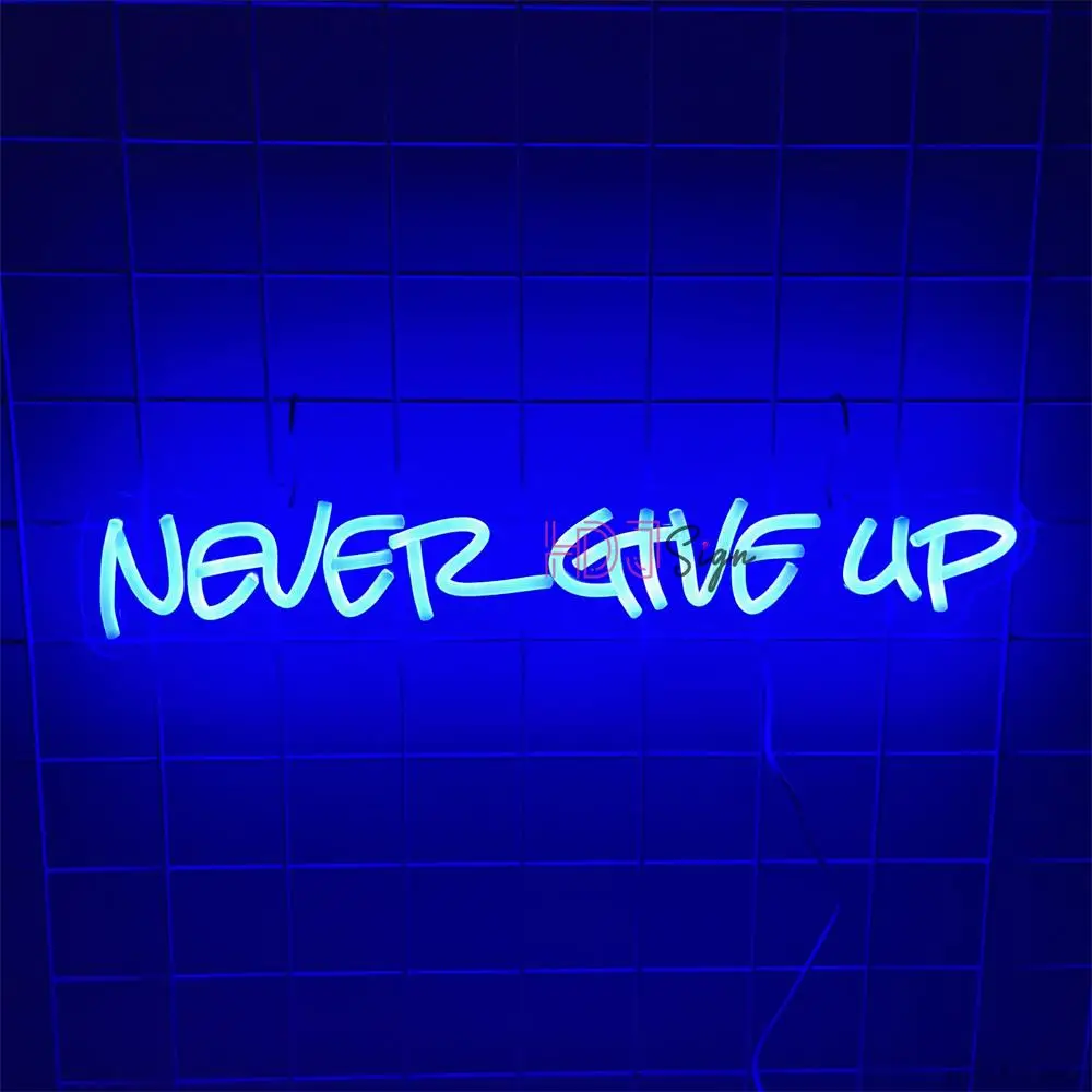 Неоновая вывеска Never Give Up на заказ, светодиодная вывеска неонового света для украшения комнаты с именем магазина, персонализированный настенный декор, неоновые лампы