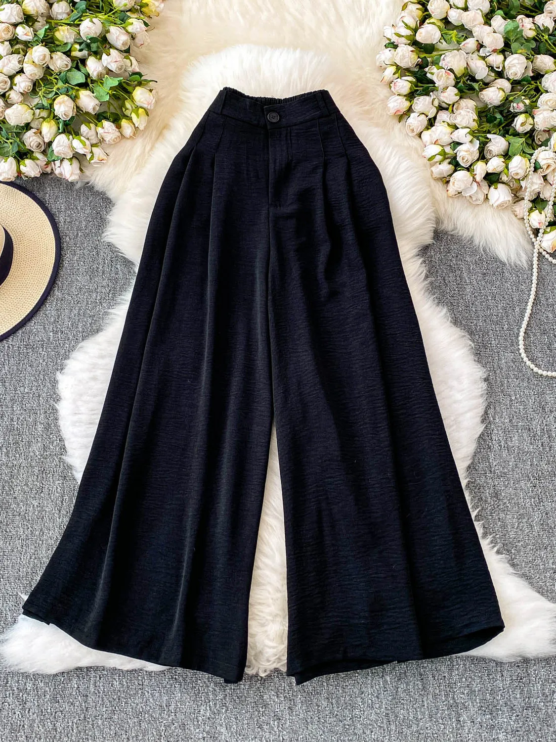 Hohe Taille Bla Breite Bein Hosen frauen Sommer Casual Anzug Lose Vielseitig Gefaltete Lange Hosen Pendeln Sle Koreanische Faion