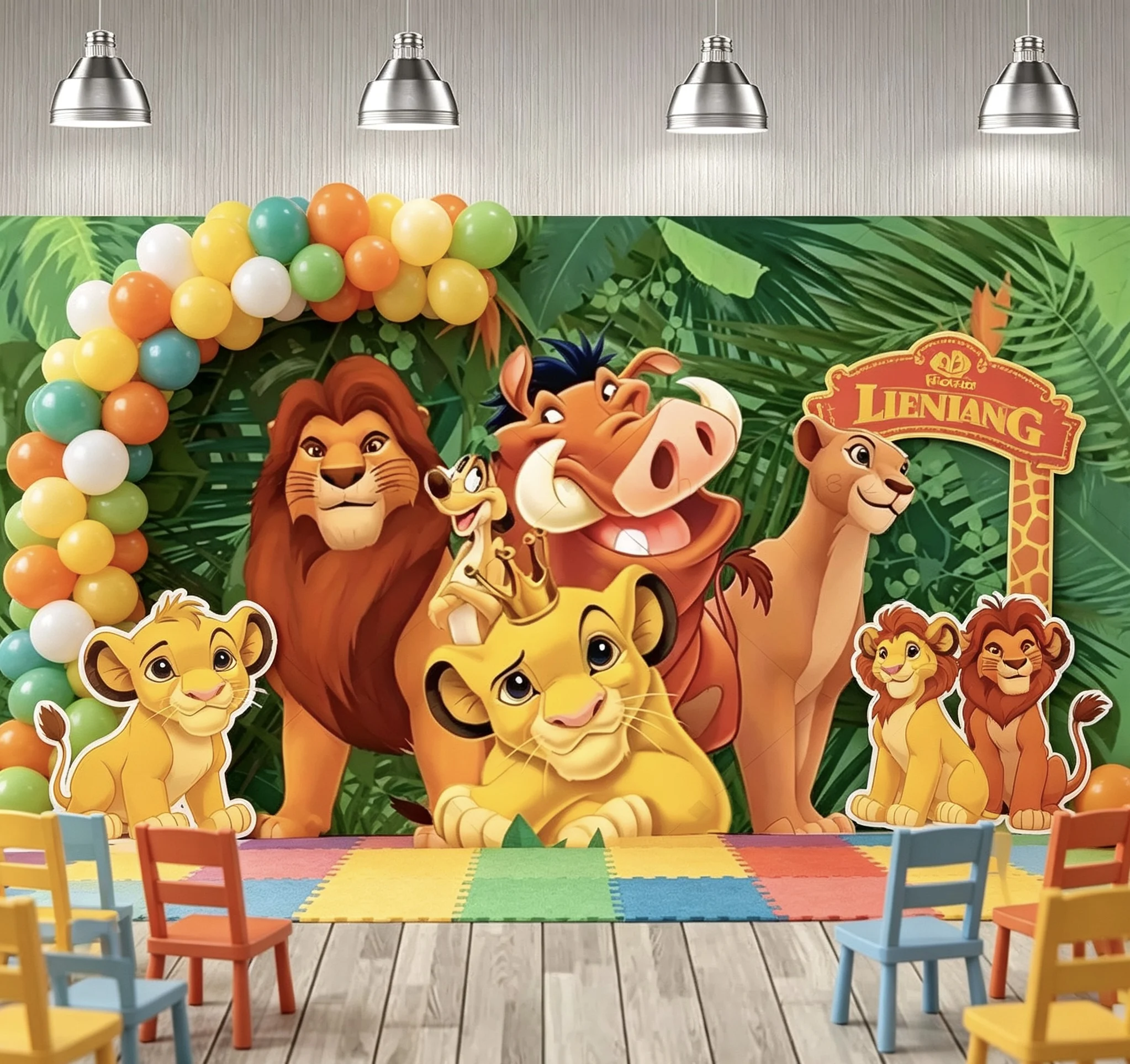 Cartoon König der Löwen Simba Happy Birthday Party Hintergrund Dschungel Safari Kinder 1. Geburtstag Baby Shower Party Dekorationen Kulisse – Detail 2