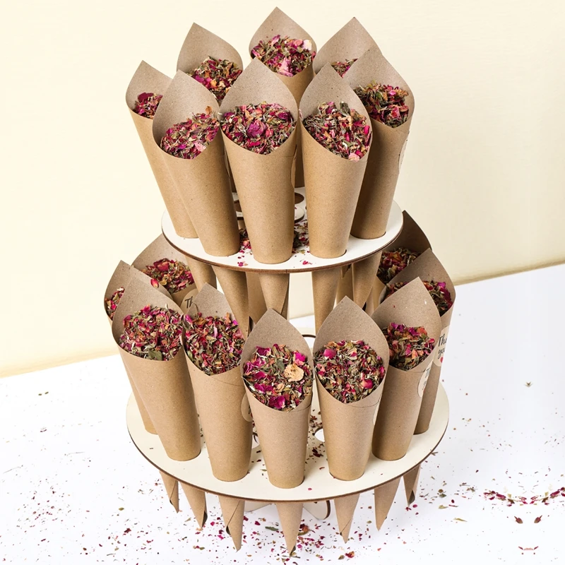 Wood  Wedding Confetti Cone Tray Stand Rustic Wedding Decoration Confetti Cones Stand DIY Holder Support Weding Party Supplies