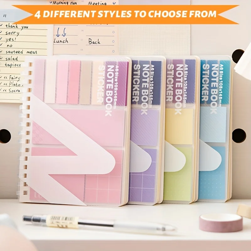 1Pc Coil-Bound Multi-Functional Notebook with PET Case (220 Sticky Notes + 60 Pages), Portable & Durable for Notes & Lists