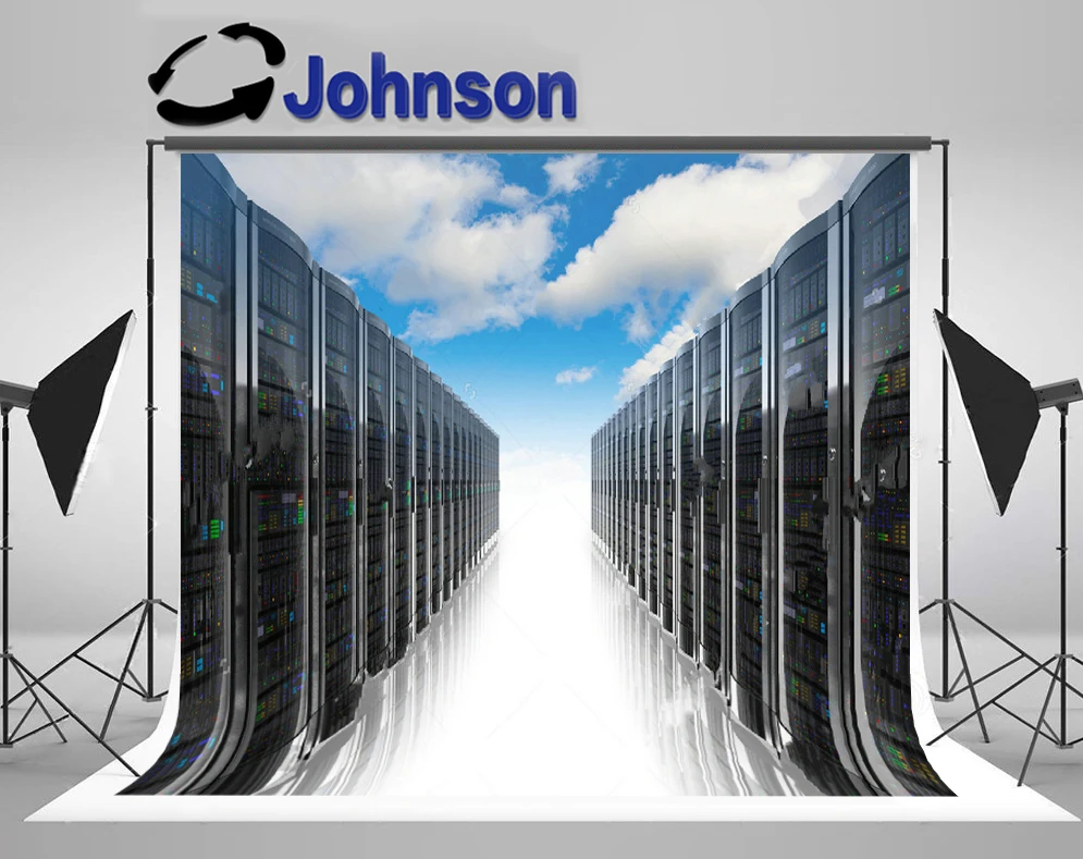 JOHNSON Blue Sky with Clouds Working Data Center Super Computers Hallway backdrop Computer print party background