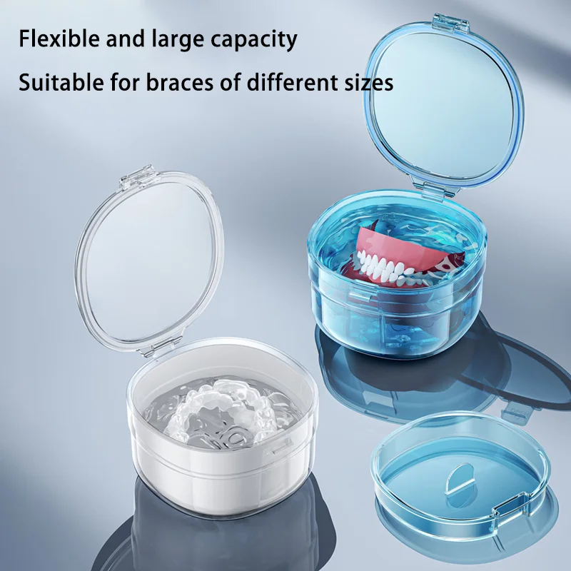

﻿ Denture Tray Box Dental Orthodontic Retainer Box Case Plastic Teeth Container False Teeth Protective Case Soaking Cleaning Box